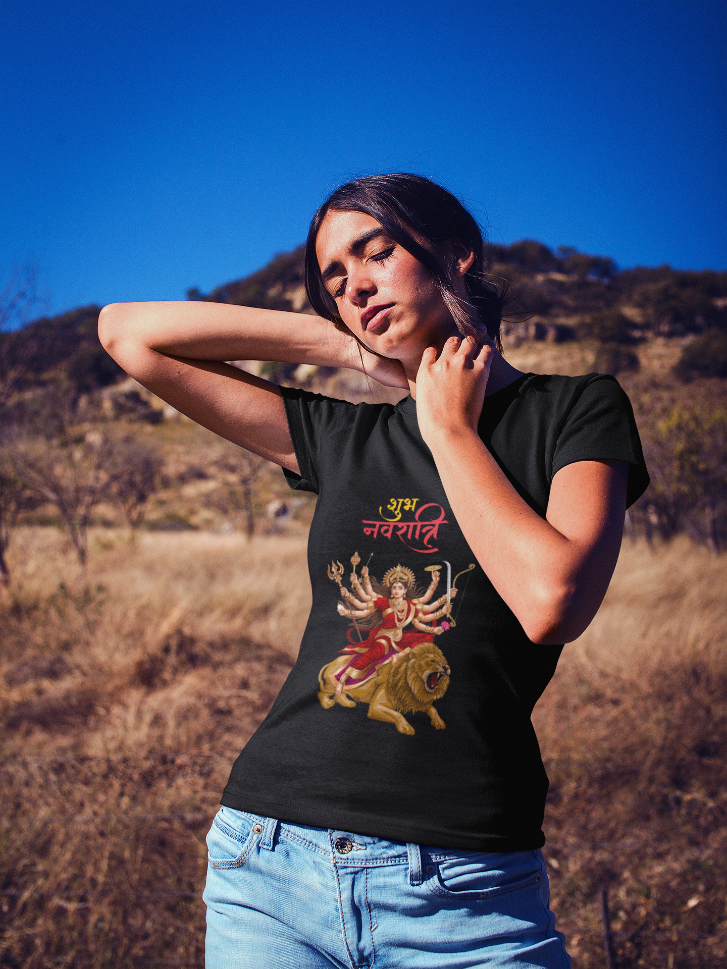 Navratri T-Shirt with Goddess Durga – Spiritual Indian Design Shirt | Hindu Festival | Boho Yoga Apparel - Göttin Durga - UNISEX