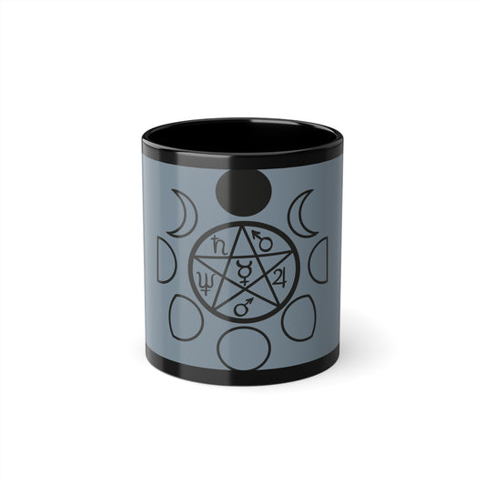 Happy Ostara - Paganism - Wicca - Easter - Blue & Black Coffee Cup, 11oz = 330ml