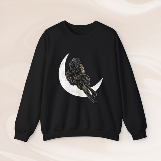 Spiritual Woman on Moon Sweater Unisex - mystical Sweater - Moon - divine feminine - Witchy Sweater - Luna Sweatshirt