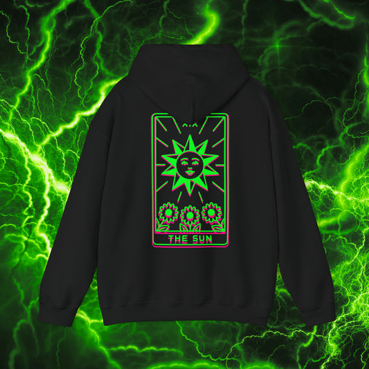 Sun Tarot Card Neon Sweater Unisex - Spiritual Psychedelic Hoodie - Giftidea - Green Pink Black Neon Hoodie