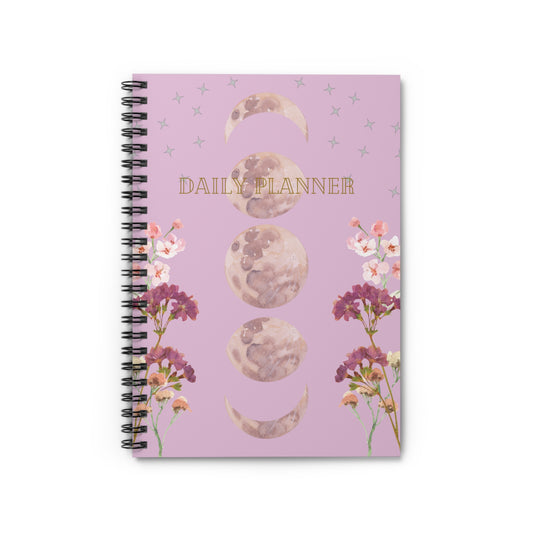 Daily Planner Notebook - Moonphases & Flowers - Journal - Giftidea , Spiritual Print, Geschenkidee, altrosa Notizbuch Vollmond - Blumen