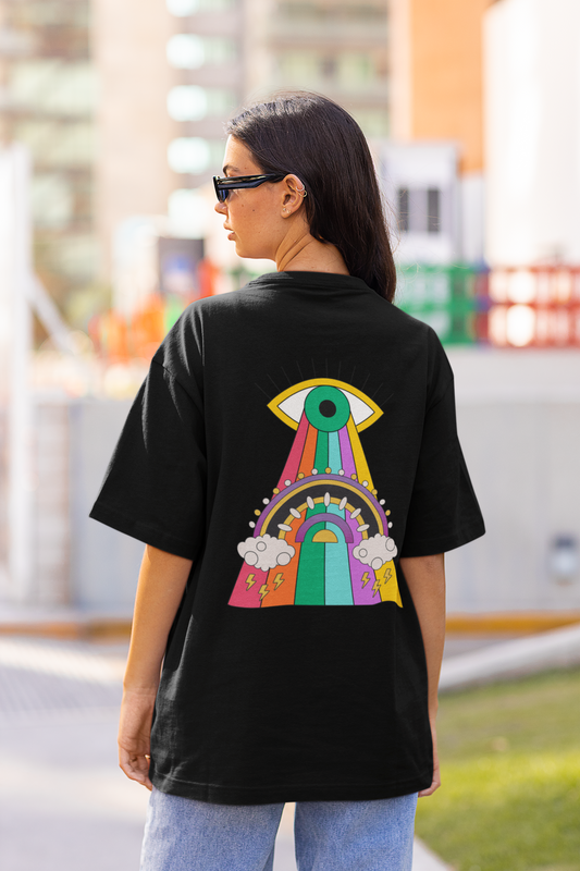 All-seeing Eye psychedelic Rainbow Unisex Heavy Cotton Tee, Spiritual Giftidea, Inspiration, Universe, T-Shirt, Hippie Witchy Boho Festival printed back